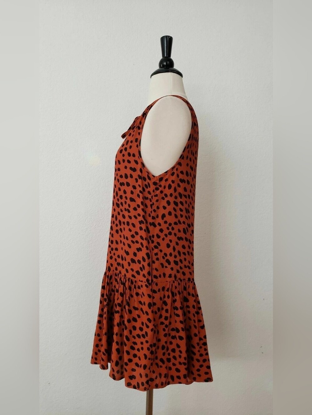 Sleeveless Rust Animal Print Tie-Neck Dress - Picture 2 of 4
